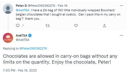 Take Chocolate In Carry-On Luggage.
