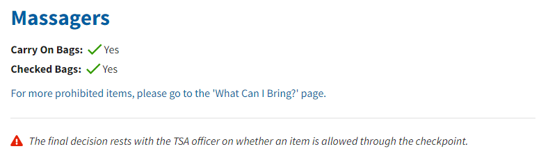 TSA Guidelines On Bringing Massage Gun: