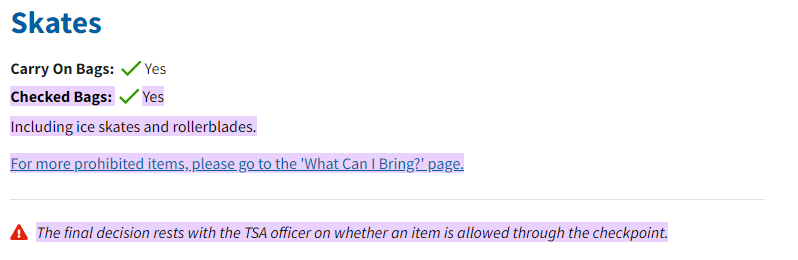 TSA Guidelines To Bring Roller Skates Through The Security Checkpoint: