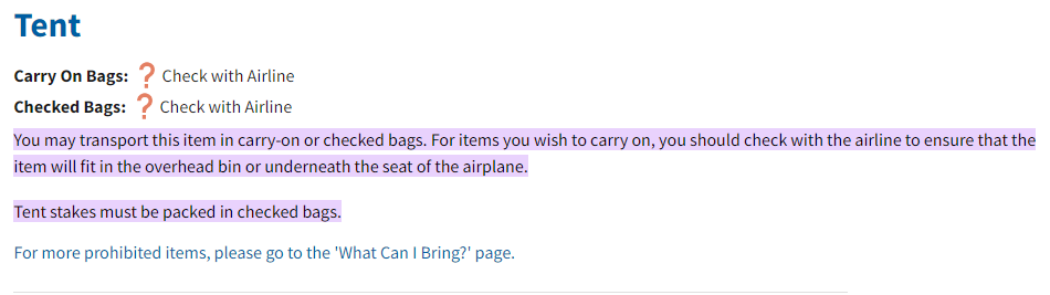 TSA Rules On Bringing Tents On Planes: