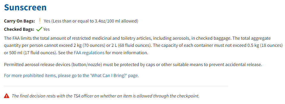 TSA Guidelines For Bringing SunScreen On The Plane