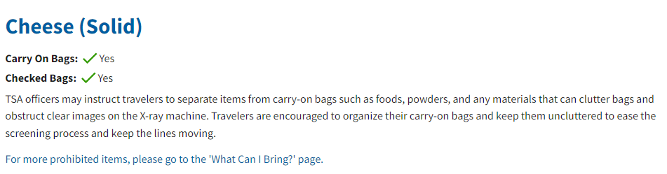 TSA Guidelines About Bringing Cheese