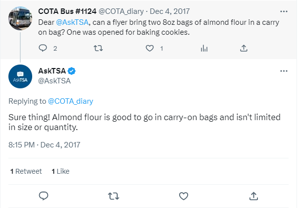 Flour In Carry-On Bag
